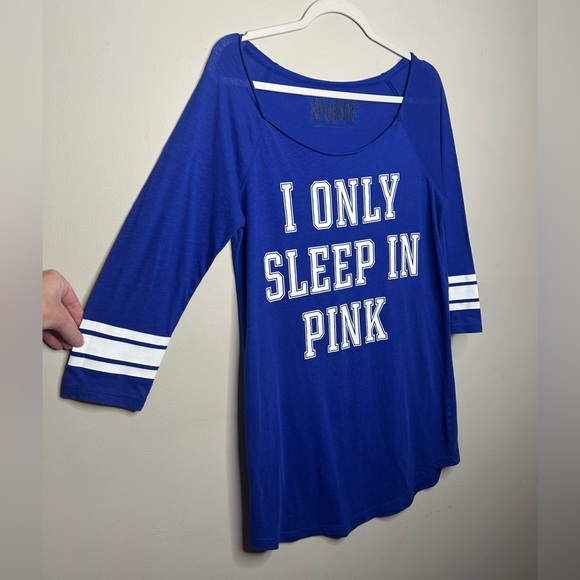 Y2K Victoria's Secret Blue Night Sleep Shirt Only Sleep in PINK Sleepwear Top S - Picture 2 of 9